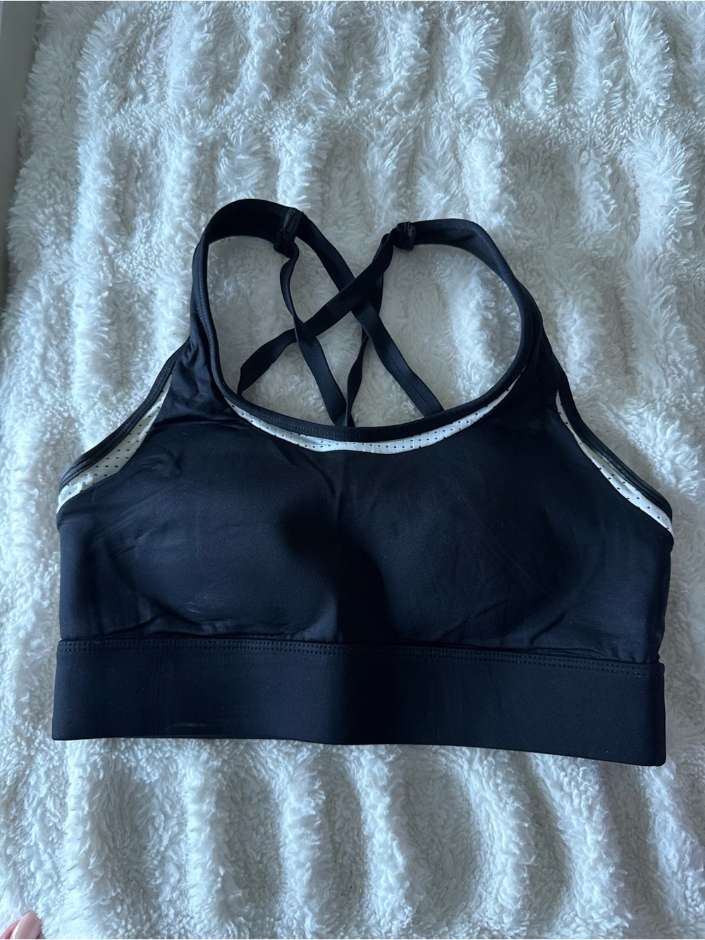 ZYIA Black Crisscross Strappy Sports Bra with White Trim